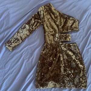 Asymmetrical Gold Sequin Dress